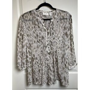 Chicos Sheer Leopard Print 3/4 Sleeve Blouse Size 2‎ Casual Flowy Dressy